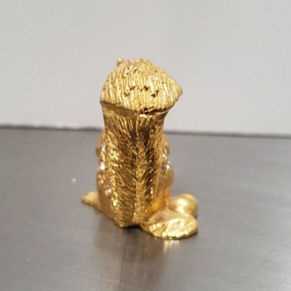 Gold Squirrel Holding Nut Rhinestone Figurine - Picture 3 of 6